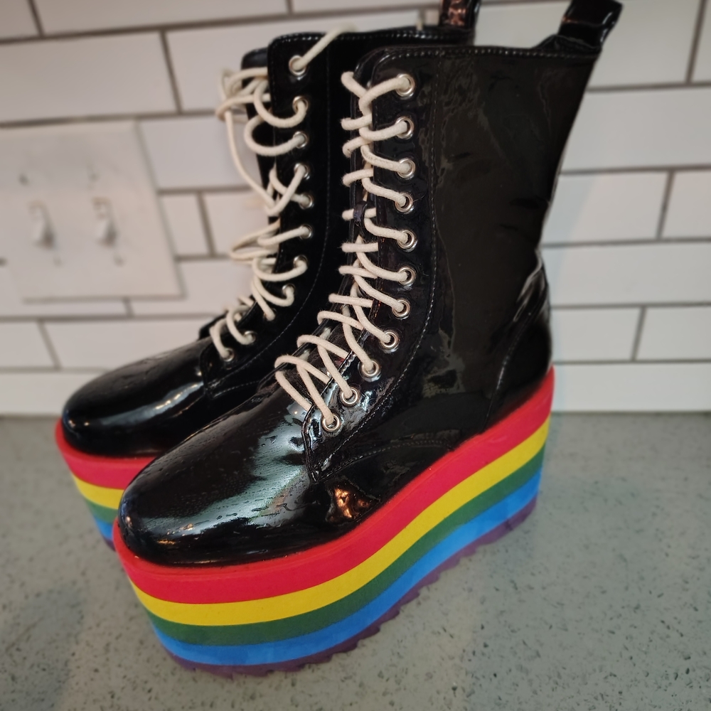 Black Platform Boots with Rainbow Soles